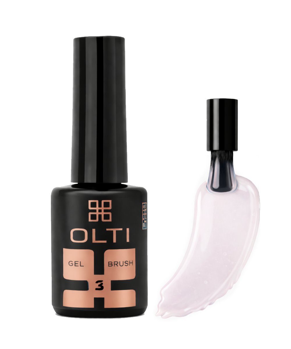 Black OLTI Gel Brush 3 nail polish bottle with rose-gold label