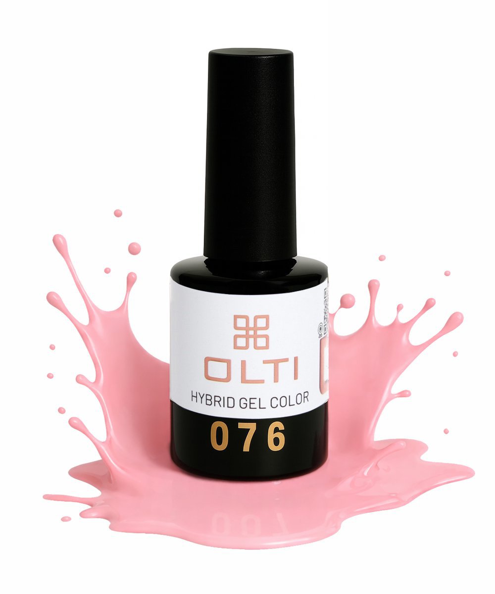 OLTI Hybrid Gel Color nail polish bottle with pink splash