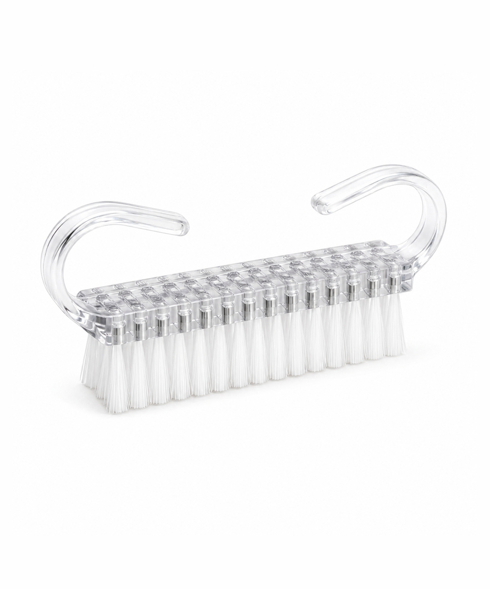 Clear plastic cleaning brush being used to remove dust