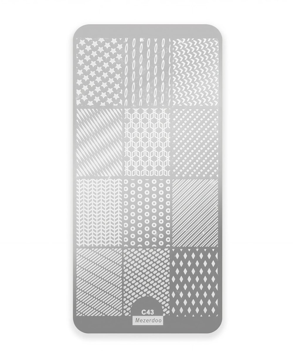 Nail art stamping plate with 15 decorative patterns arranged in a 3x5 grid