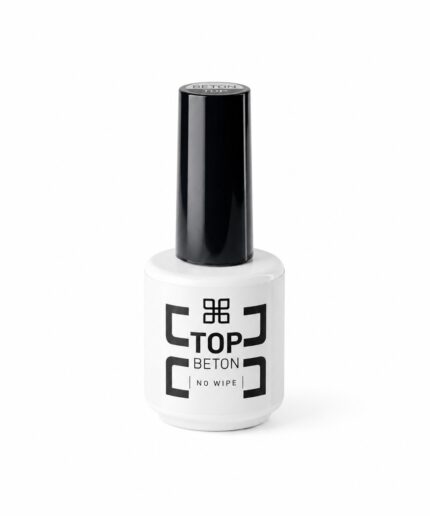 White bottle of Top Beton no-wipe nail top coat with a glossy black cap, set against a white background.