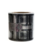 Roll of decorative black-and-gray tape with an abstract grid/digital pattern wrapped around a cylindrical core.