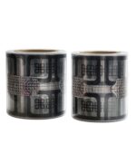Two decorative tape rolls with black-and-gray geometric patterns on a white background.